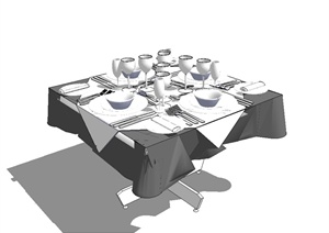 某餐饮空间餐具及餐桌设计SU(草图大师)模型