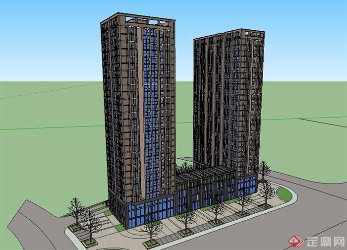 现代风格高层商业住宅楼设计su模型含效果图(3)