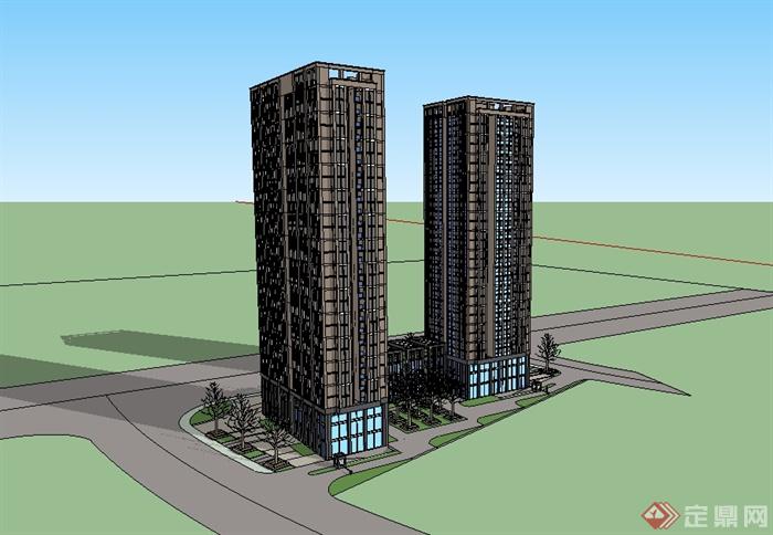 现代风格高层商业住宅楼设计su模型含效果图(4)