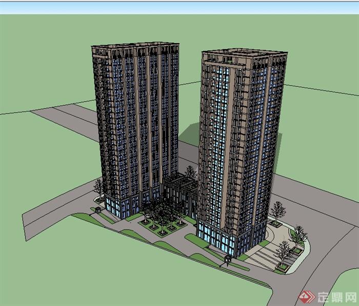 现代风格高层商业住宅楼设计su模型含效果图(5)
