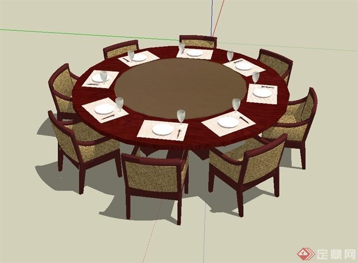 某现代风格包房餐桌椅设计su模型(1)