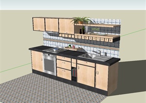 现代详细厨房整体橱柜设计SU(草图大师)模型