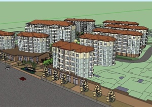 某东南亚风格住宅小区建筑设计SU(草图大师)模型