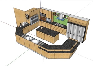 现代风格开放式厨房整体设计SU(草图大师)模型