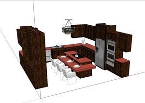现代完整的厨房整体设计SU(草图大师)模型