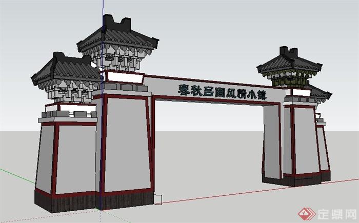 中式风格小镇入口大门设计su模型(3)