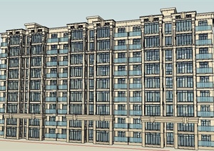 古典风格9层住宅楼建筑设计SU(草图大师)模型