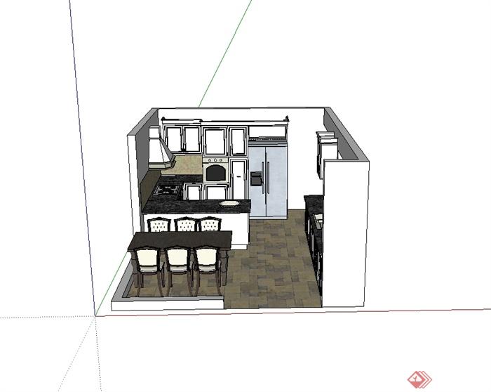 某室内厨房整体橱柜设计SU模型(2)