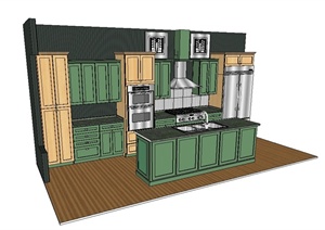 某现代室内厨房整体橱柜设计SU(草图大师)模型