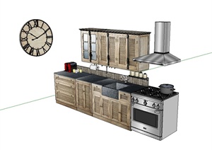 现代风格厨房整体橱柜设备SU(草图大师)模型
