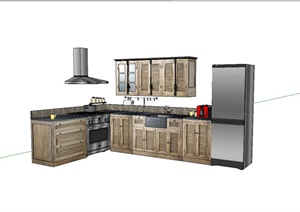 某现代厨房橱柜整体设计SU(草图大师)模型