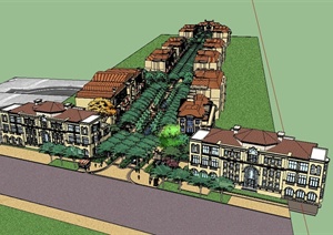 法式风格多层综合小区住宅楼及景观设计SU(草图大师)模型