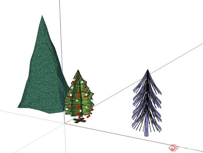 三颗不同经典树木植物素材设计SU模型(1)