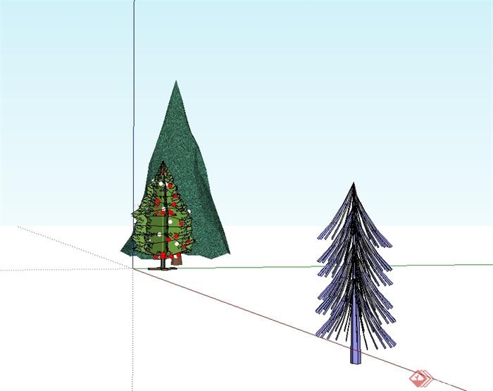 三颗不同经典树木植物素材设计SU模型(2)