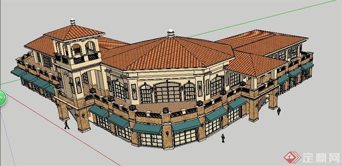 欧式风格转角商铺建筑设计su模型(4)