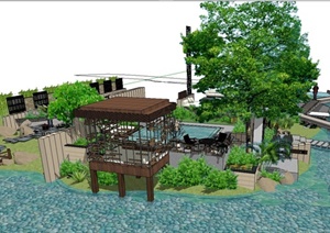 别墅后花园滨水景观方案SU(草图大师)精致设计模型