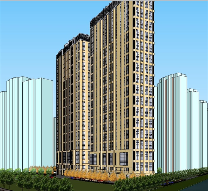 两栋新古典商住大厦SU精致设计模型(3)
