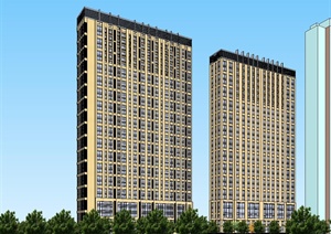 两栋新古典商住大厦SU(草图大师)精致设计模型