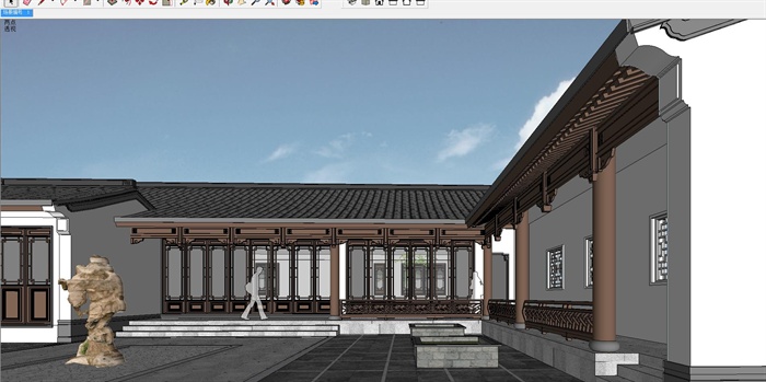 一个新中式景区展览馆SU精致设计模型(2)
