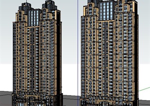 欧式风格两栋住宅楼建筑设计SU(草图大师)模型