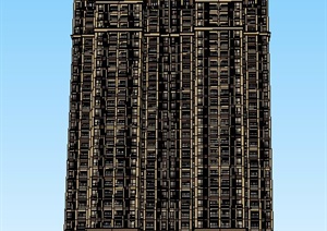 古典双拼高层住宅楼建筑设计SU(草图大师)模型