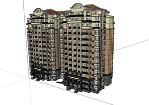 某欧式风格多层详细的住宅建筑设计SU(草图大师)模型