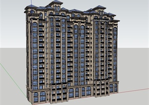 简欧风格高层住宅建筑楼设计SU(草图大师)模型