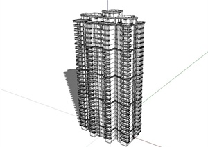 某现代风格高层小区居住楼设计SU(草图大师)模型