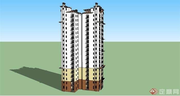 某东南亚风格高层住宅建筑设计SU模型(2)