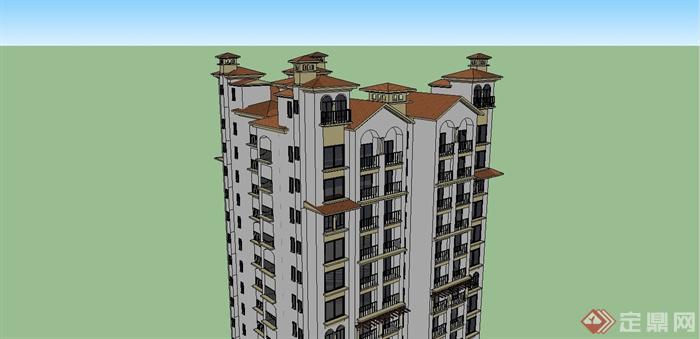 某东南亚风格高层住宅建筑设计SU模型(3)