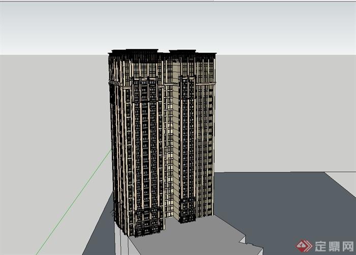 某高层新古典风格居住建筑楼设计su模型(1)