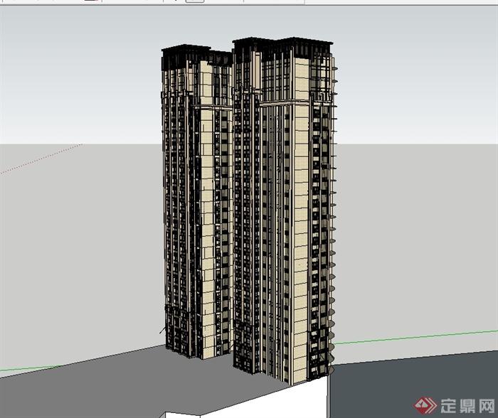 某高层新古典风格居住建筑楼设计su模型(3)