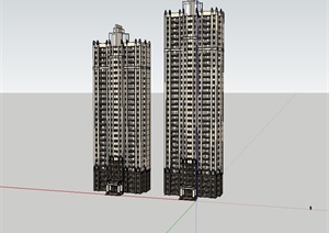 新古典风格两栋高层住宅楼建筑设计SU(草图大师)模型