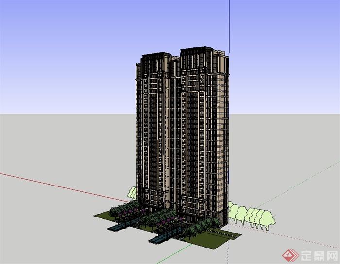 某新古典风格高层住宅精品建筑设计su模型(2)