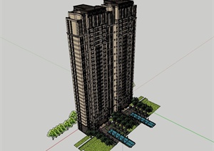某新古典风格高层住宅精品建筑设计SU(草图大师)模型