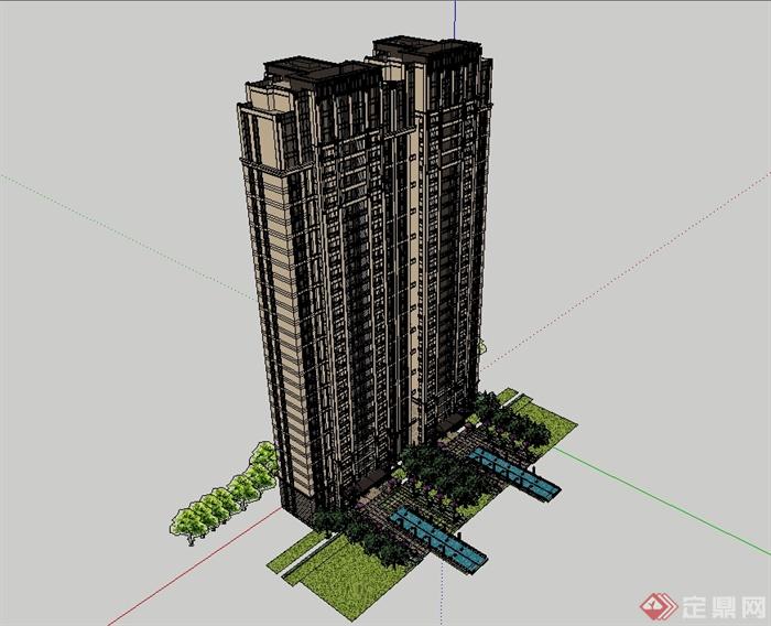 某新古典风格高层住宅精品建筑设计su模型(1)