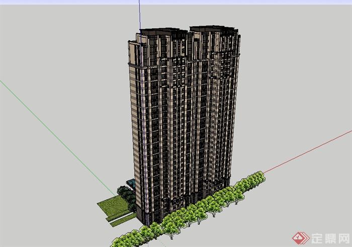 某新古典风格高层住宅精品建筑设计su模型(3)