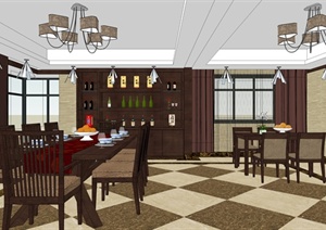 现代中式风格跃层别墅室内装饰设计SU(草图大师)模型含JPG效果图