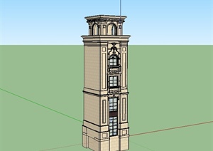 某欧式风格详细的塔楼详细设计SU(草图大师)模型
