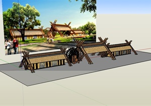 某现代中式风格农业生态园大门设计SU(草图大师)模型