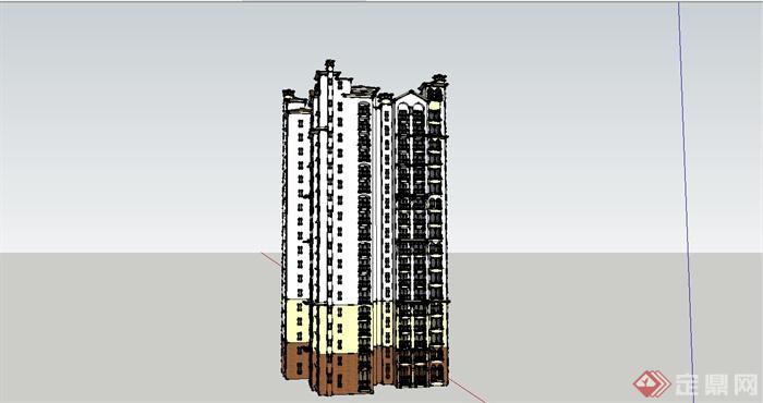 某东南亚风格高层住宅楼建筑设计SU模型(2)