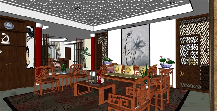 精品中式家装室内设计Su草图大师模型