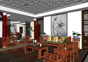 精品中式家装室内设计SuSU(草图大师)模型