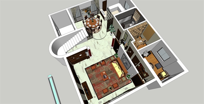 精品中式家装室内设计Su草图大师模型