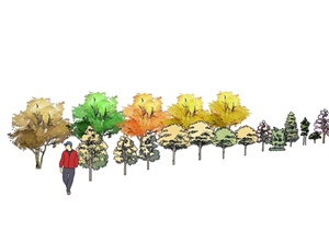 多种2d手绘树木植物设计SU(草图大师)模型
