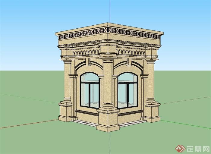 现代风格详细保安亭设计su模型(2)