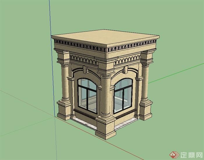 现代风格详细保安亭设计su模型(1)