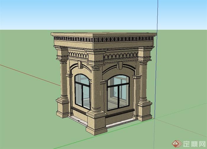 现代风格详细保安亭设计su模型(3)