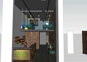 某现代风格复试餐厅装饰设计SU(草图大师)模型含JPG效果图