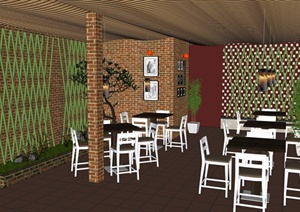 某细致现代风格餐厅室内装饰设计SU(草图大师)模型